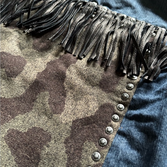 Upcycled Denim Jacket with Deerskin Fringe and Pendleton Wool - Picture 2 of 5